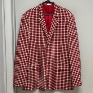 Stacy Adams Red Plaid Sport Coat Blazer Size 46L | Red Lined Statement Jacket